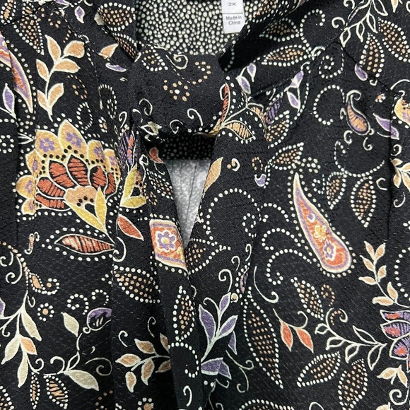 Michael Stars Women’s 2X Alexei Paisley BowTie Blouse Long Sleeve Rayon SFDPF82X - Picture 4 of 8